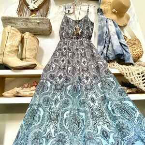 Maurices Black and Blue Paisley Maxi Dress